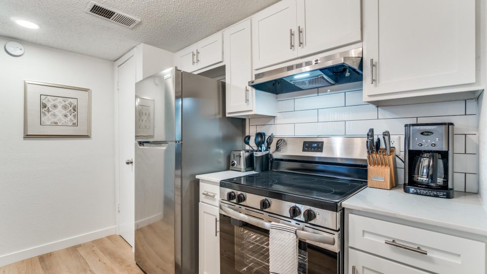 The kitchen of one of the apartments in Arlington, TX.